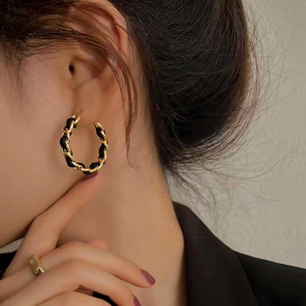 14K Gold-Plated Elegant Twist Braided Hoop Earrings
