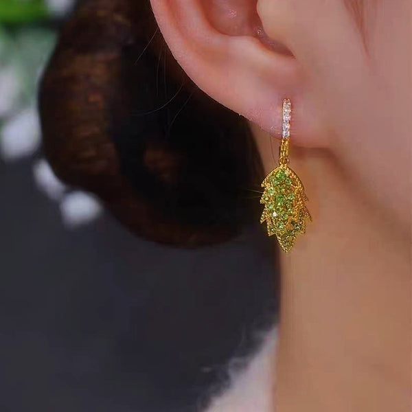 14K Gold-Plated Elegant Ultra-Glitter Leaf Earrings
