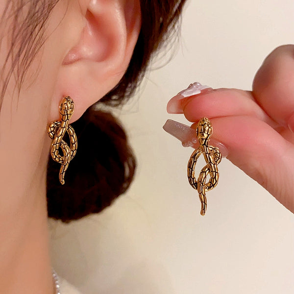 14K Gold-Plated Elegant Vintage Black Metal Snake Earrings