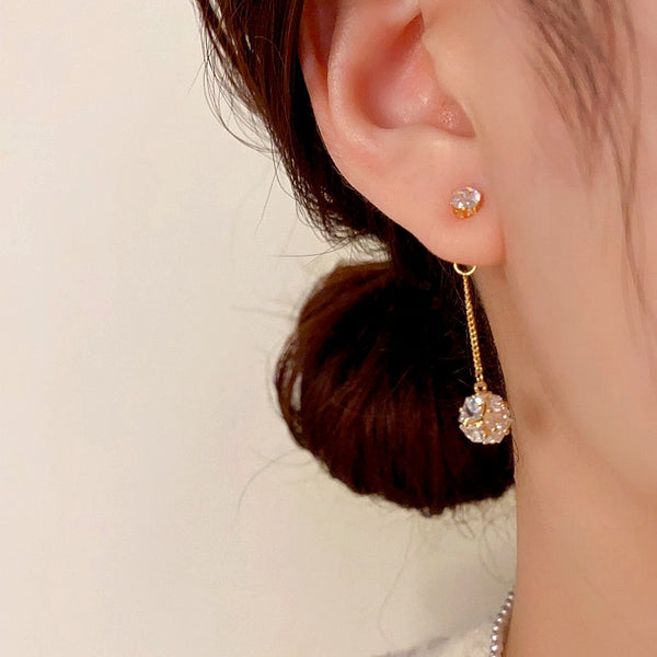 14K Gold-Plated Elegant Zircon Ball Tassel Earrings