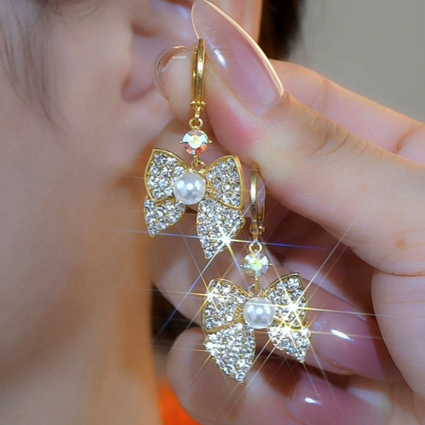 14K Gold-Plated Elegant Zircon Bow Earrings