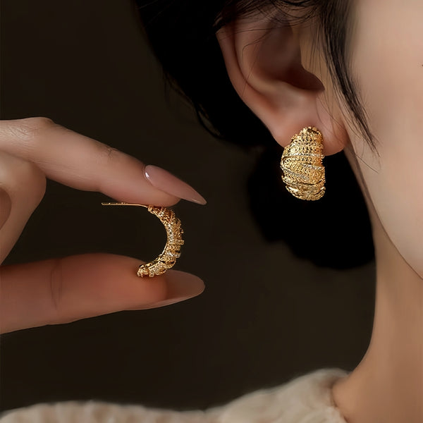 14K Gold-Plated Elegant Zircon Bread Earrings