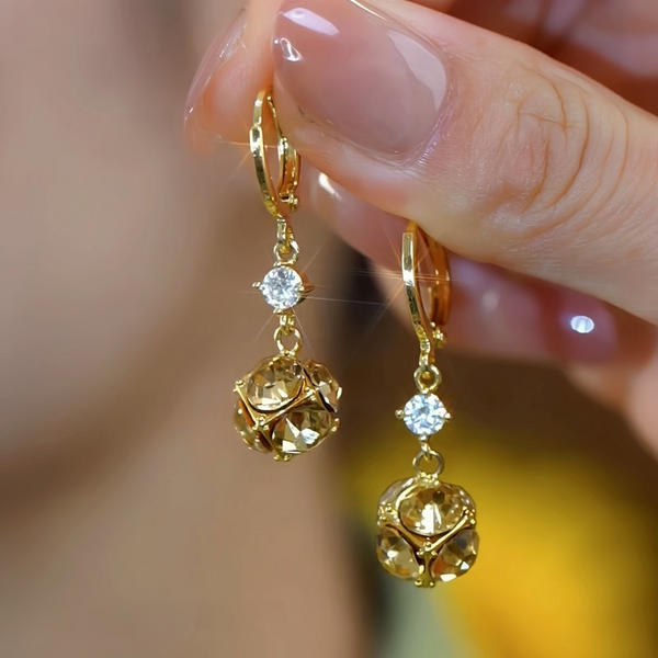 14K Gold-Plated Elegant Zircon Brown Diamond Ball Earrings