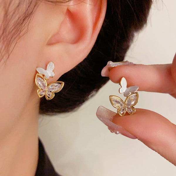 14K Gold-Plated Elegant Zircon Butterfly Earrings