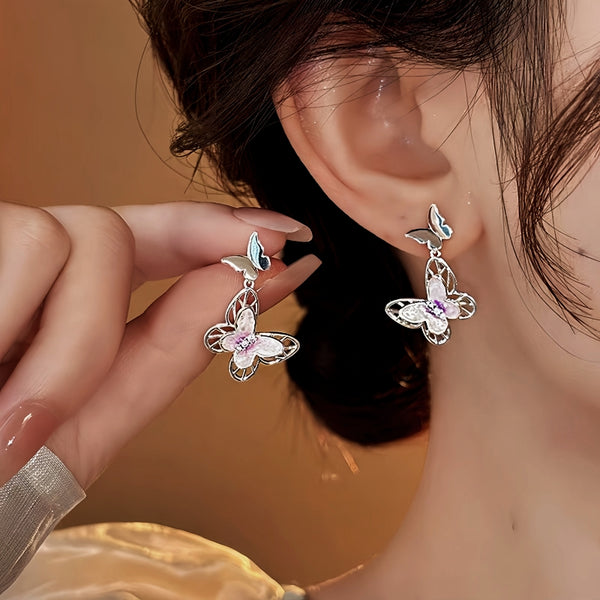 14K Gold-Plated Elegant Zircon Butterfly Earrings