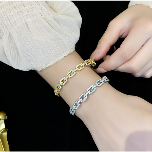 14K Gold-Plated Elegant Zircon Chain Open Bracelets