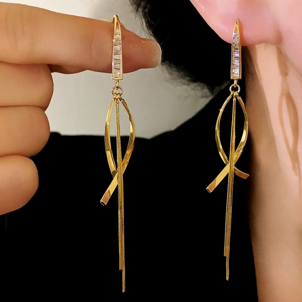 14K Gold-Plated Elegant Zircon Cross Tassel Earrings