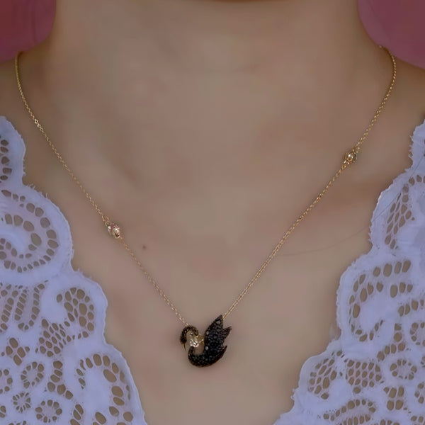 14K Gold-Plated Elegant Zircon Crown Black Swan Necklace And Earring Set