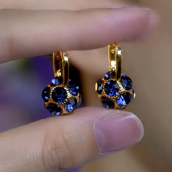 14K Gold-Plated Elegant Zircon Dark Blue Ball Earrings