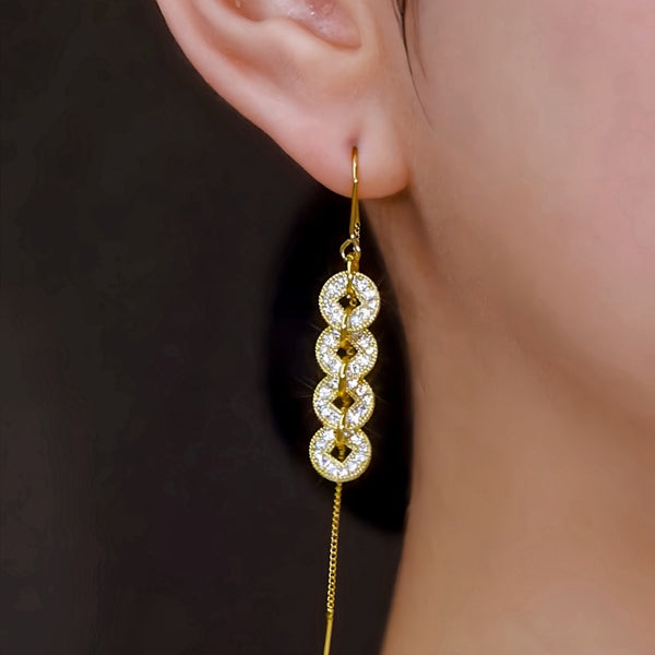 14K Gold-Plated Elegant Zircon Diamond Coin Tassel Threader Earrings