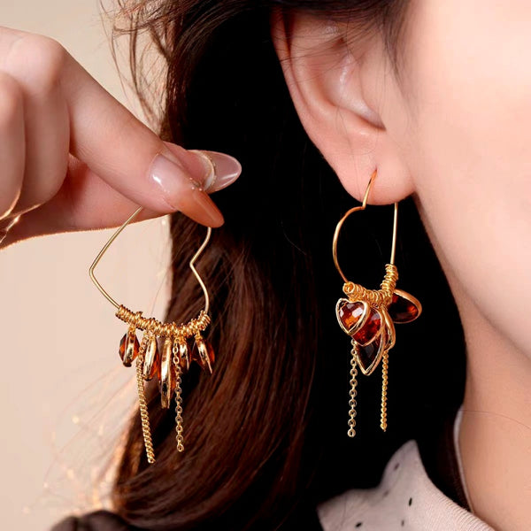 14K Gold-Plated Elegant Zircon Diamond Heart-Design Earrings