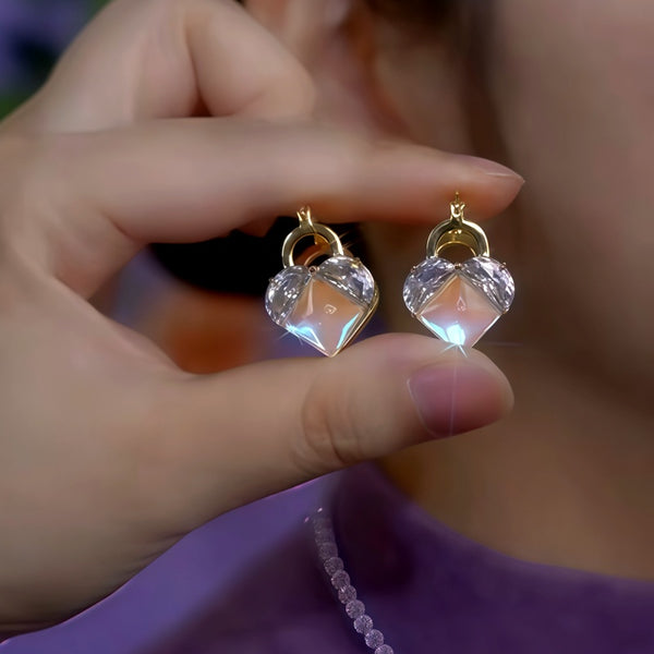 14K Gold-Plated Elegant Zircon Diamond Heart Earrings