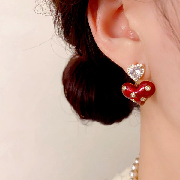 14K Gold-Plated Elegant Zircon Diamond Heart Earrings