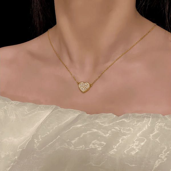 14K Gold-Plated Elegant Zircon Diamond Heart Magnetic Necklace