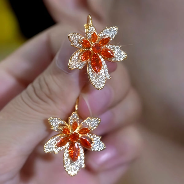 14K Gold-Plated Elegant Zircon Diamond Maple Leaf Earrings