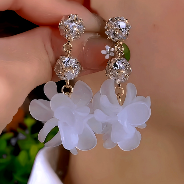 14K Gold-Plated Elegant Zircon Diamond Petal Flower Earrings