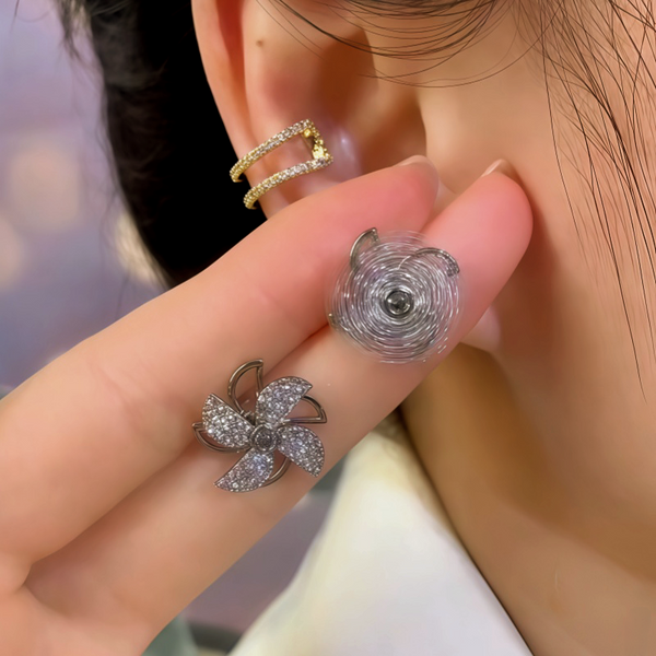 14K Gold-Plated Elegant Zircon Diamond Rotatable Windmill Earrings