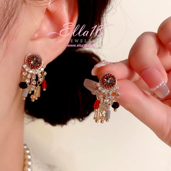 14K Gold-Plated Elegant Zircon Diamond Tassel Earrings