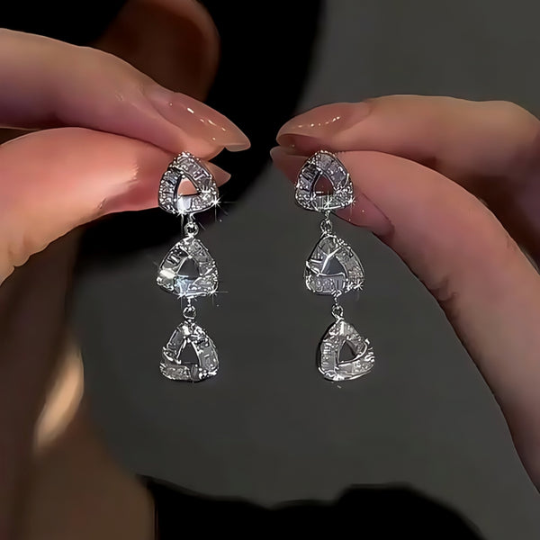 14K Gold-Plated Elegant Zircon Diamond Triangle Earrings