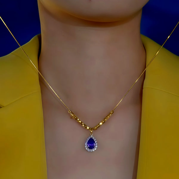 14K Gold-Plated Elegant Zircon Diamond Water Drop Necklace