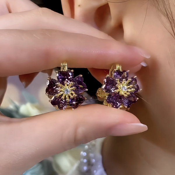 14K Gold-Plated Elegant Zircon Double-Sided Flower Earrings