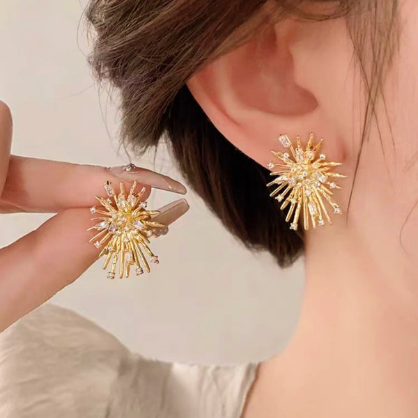 14K Gold-Plated Elegant Zircon Fireworks Stud Earrings