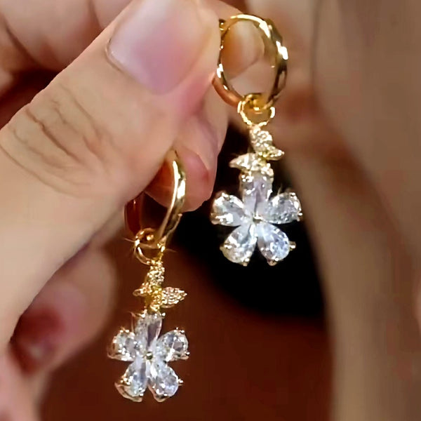 14K Gold-Plated Elegant Zircon Flower And Butterfly Earrings