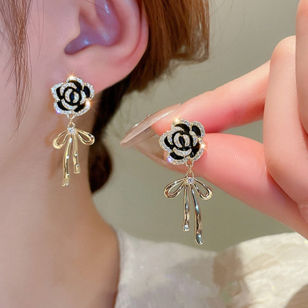 14K Gold-Plated Elegant Zircon Flower Earrings