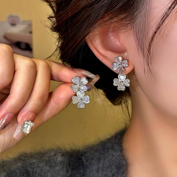 14K Gold-Plated Elegant Zircon Flower Earrings