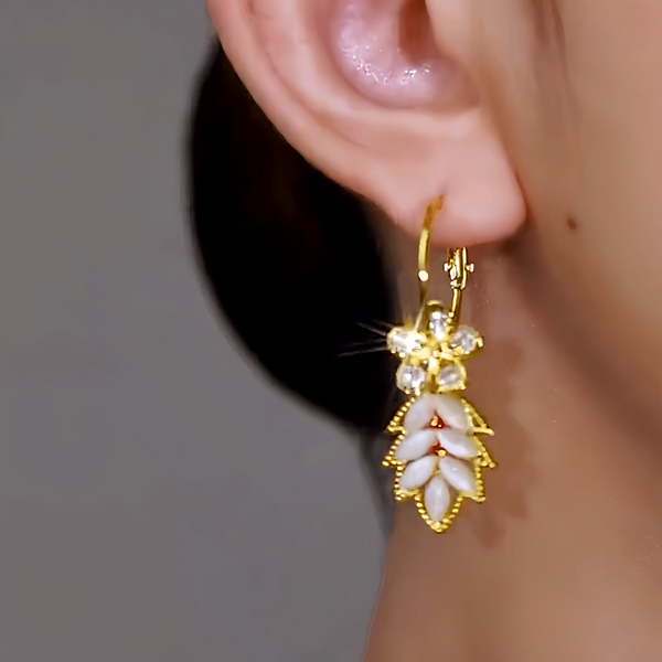 14K Gold-Plated Elegant Zircon Flower Leaf Tassel Earrings