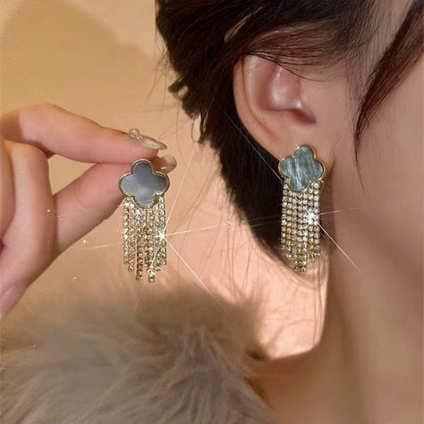 14K Gold-Plated Elegant Zircon Four-Leaf Clover Earrings