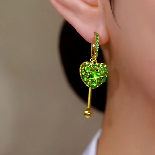 14K Gold-Plated Elegant Zircon Full Diamond Heart Earrings