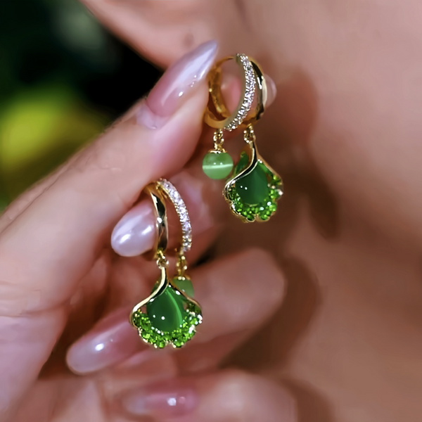 14K Gold-Plated Elegant Zircon Ginkgo Earrings