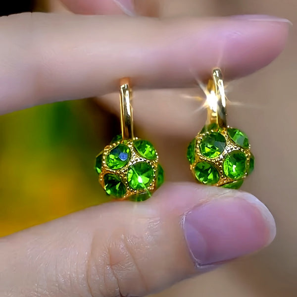 14K Gold-Plated Elegant Zircon Green Balls Earrings