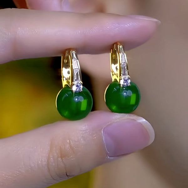 14K Gold-Plated Elegant Zircon Green Bead Earrings