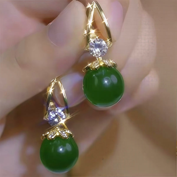 14K Gold-Plated Elegant Zircon Green Bead Earrings