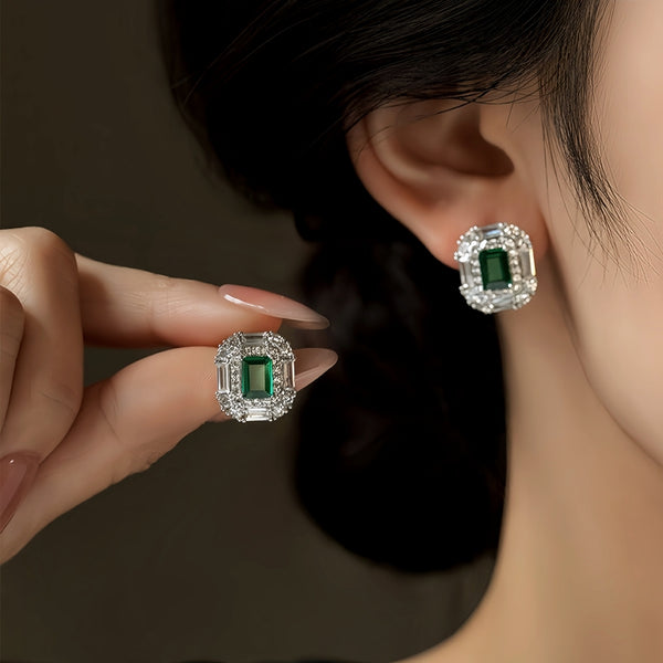 14K Gold-Plated Elegant Zircon Green Diamond Stud Earrings