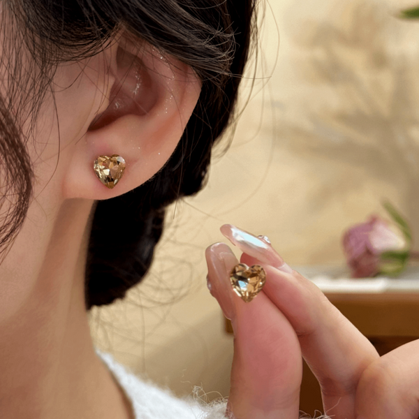 14K Gold-Plated Elegant Zircon Heart Stud Earrings