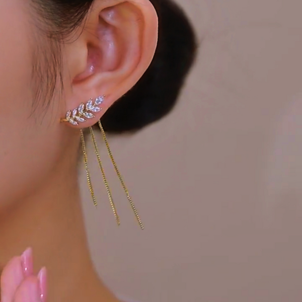 14K Gold-Plated Elegant Zircon Leaf Earrings