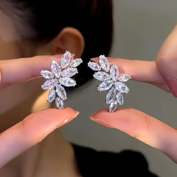 14K Gold-Plated Elegant Zircon Leaf Earrings