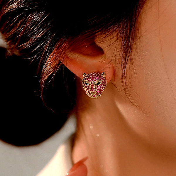 14K Gold-Plated Elegant Zircon Leopard Head Stud Earrings