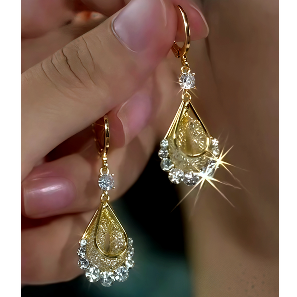 14K Gold-Plated Elegant Zircon Mesh Water Drop Earrings