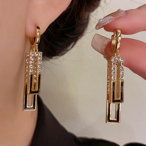 14K Gold-Plated Elegant Zircon Oil Drop Earrings