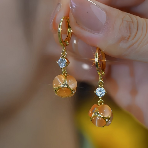 14K Gold-Plated Elegant Zircon Orange Ball Earrings