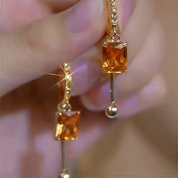 14K Gold-Plated Elegant Zircon Orange Diamond Earrings