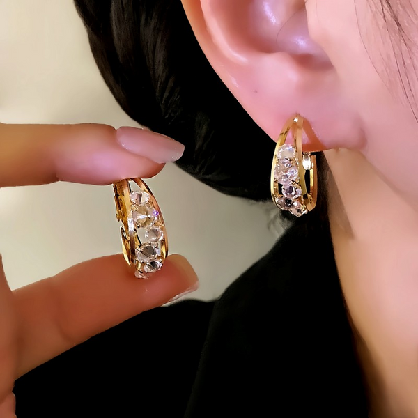 14K Gold-Plated Elegant Zircon Oval Hoop Earrings