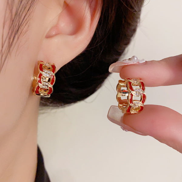 14K Gold-Plated Elegant Zircon Paint Chain Hoop Earrings