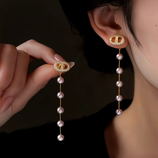 14K Gold-Plated Elegant Zircon Pig Nose Pearl Earrings