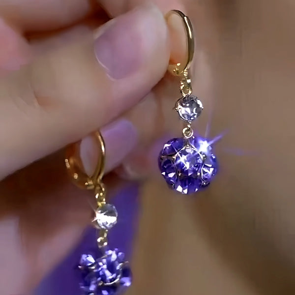 14K Gold-Plated Elegant Zircon Purple Diamond Ball Earrings