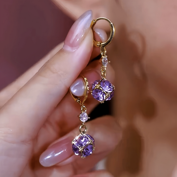 14K Gold-Plated Elegant Zircon Purple Diamond Ball Earrings